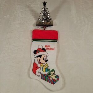 Disney Mickey Mouse Stocking Merry Christmas Holiday W/Christmas Tree Hanger
